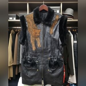 Nativo Black Leather Vest with Panther Design